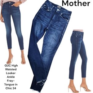 mother high waisted looker ankle fray tongue & chic stretchy lightweight jean 24